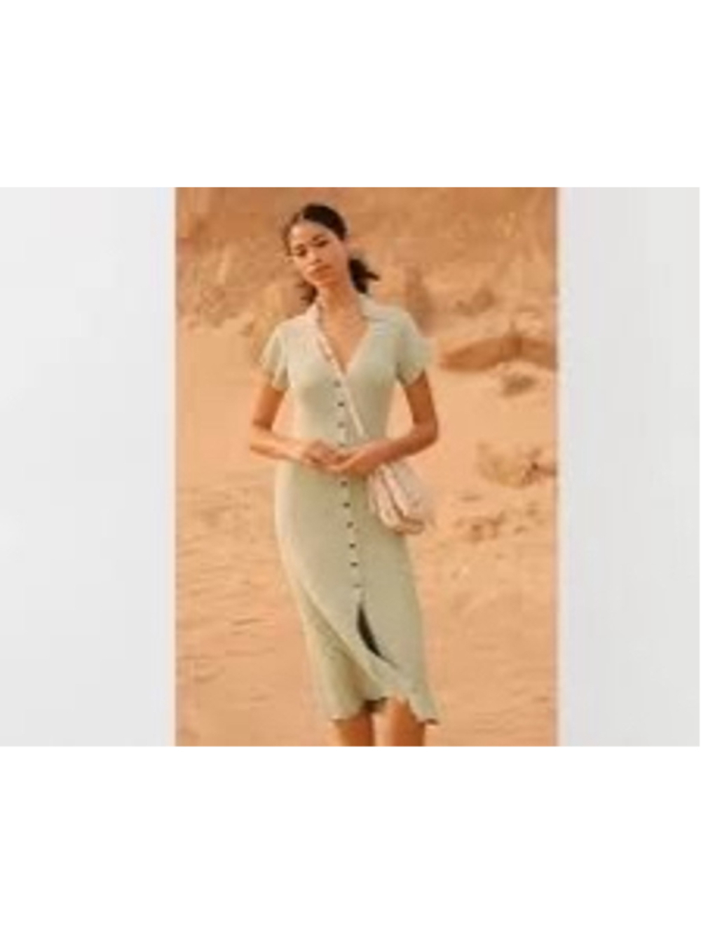 Rag & Bone Esme Rib Knit Midi Dress Sage Green Button Front Collared S